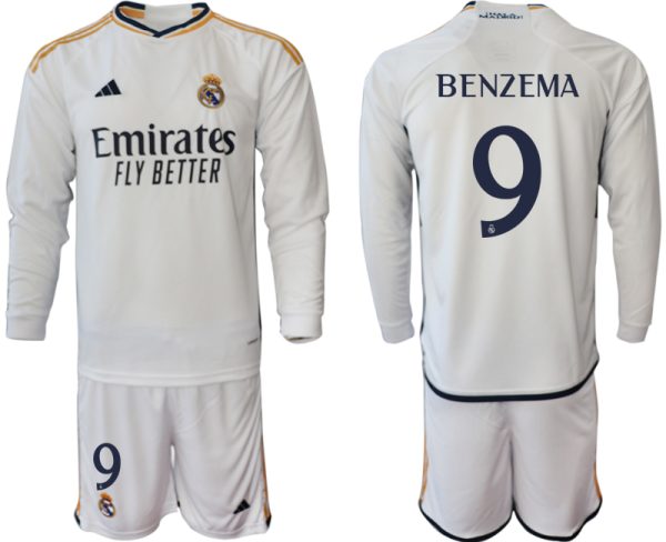 Real Madrid Karim Benzema #9 Thuisshirt 2023-24 Mensen Lange Mouwen (+ Korte broeken) Voetbalshirts