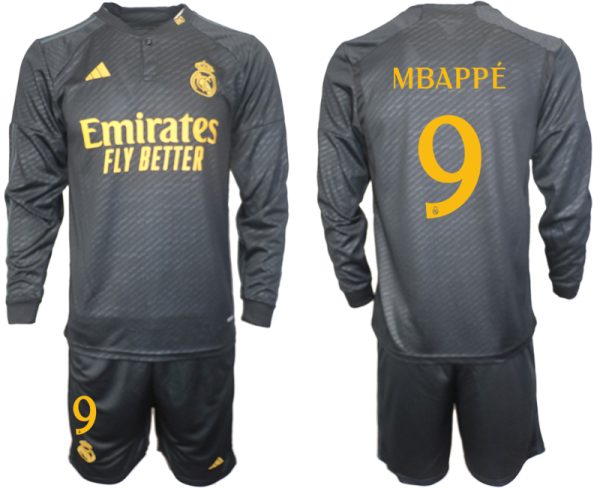 Real Madrid Kylian Mbappe #9 Derde Shirt 2023-24 Mensen Lange Mouwen (+ Korte broeken) Voetbalshirts