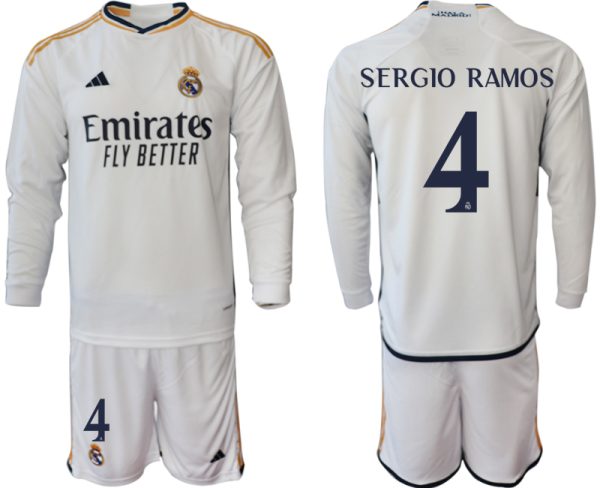 Real Madrid Sergio Ramos #4 Thuisshirt 2023-24 Mensen Lange Mouwen (+ Korte broeken) Voetbalshirts
