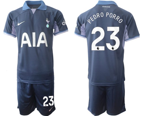 Tottenham Hotspur Pedro Porro #23 Uitshirt 2023-24 Mensen Korte Mouw (+ Korte broeken) Voetbalshirts